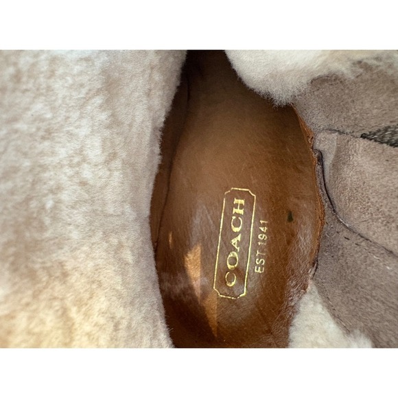 COACH Danee Suede Wedge Booties Women's Size 7.5B Taupe Brown Gold Zip Shearling - Picture 6 of 8